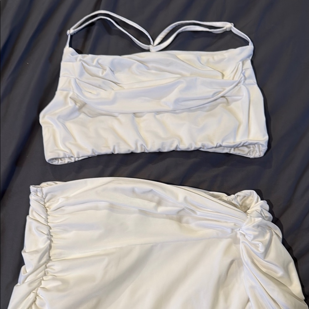 White Ruched Two-Piece Set